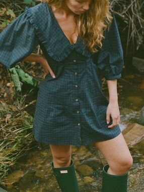 Ciao Lucia Mariana Plaid Dress Mini Collared Check Button Down XXS